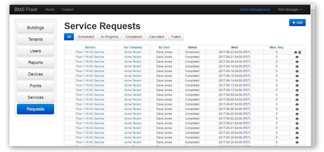 Facilities service requests list