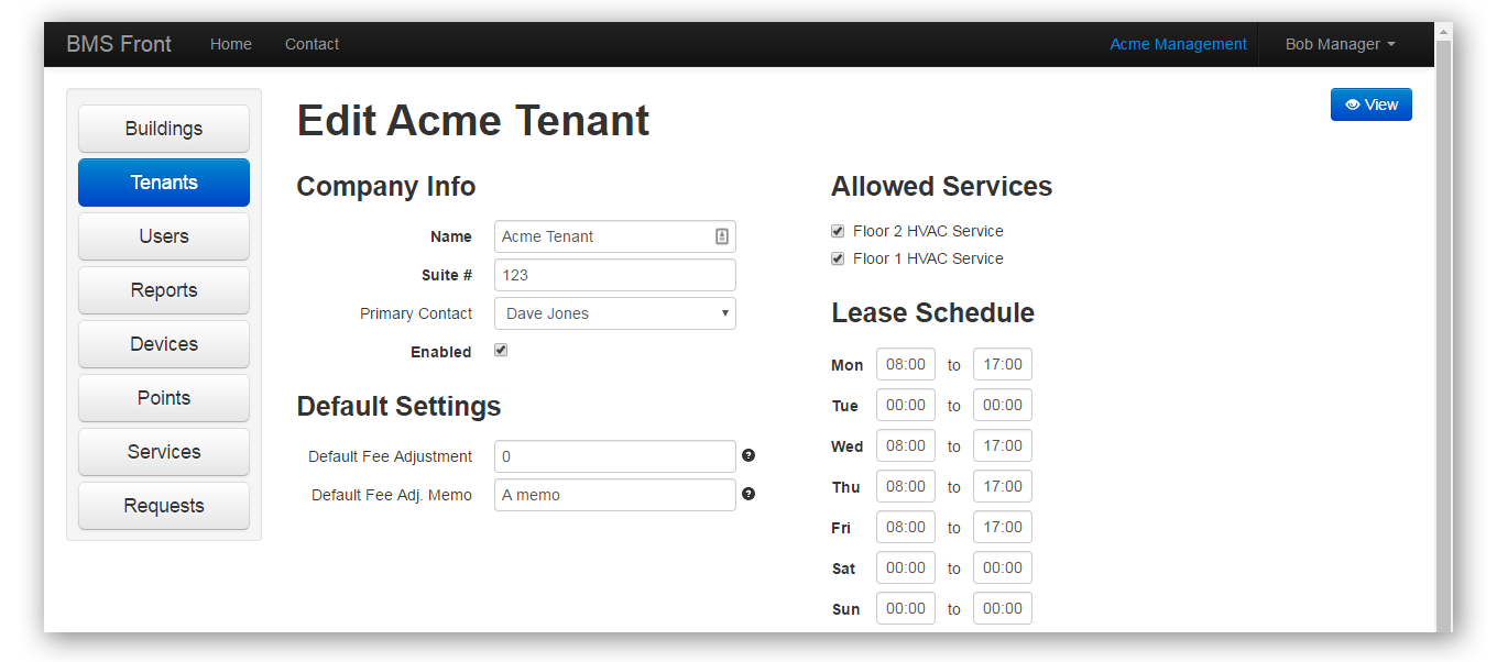 Facilities tenant profile