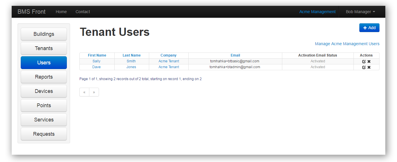 Facilities tenant user list